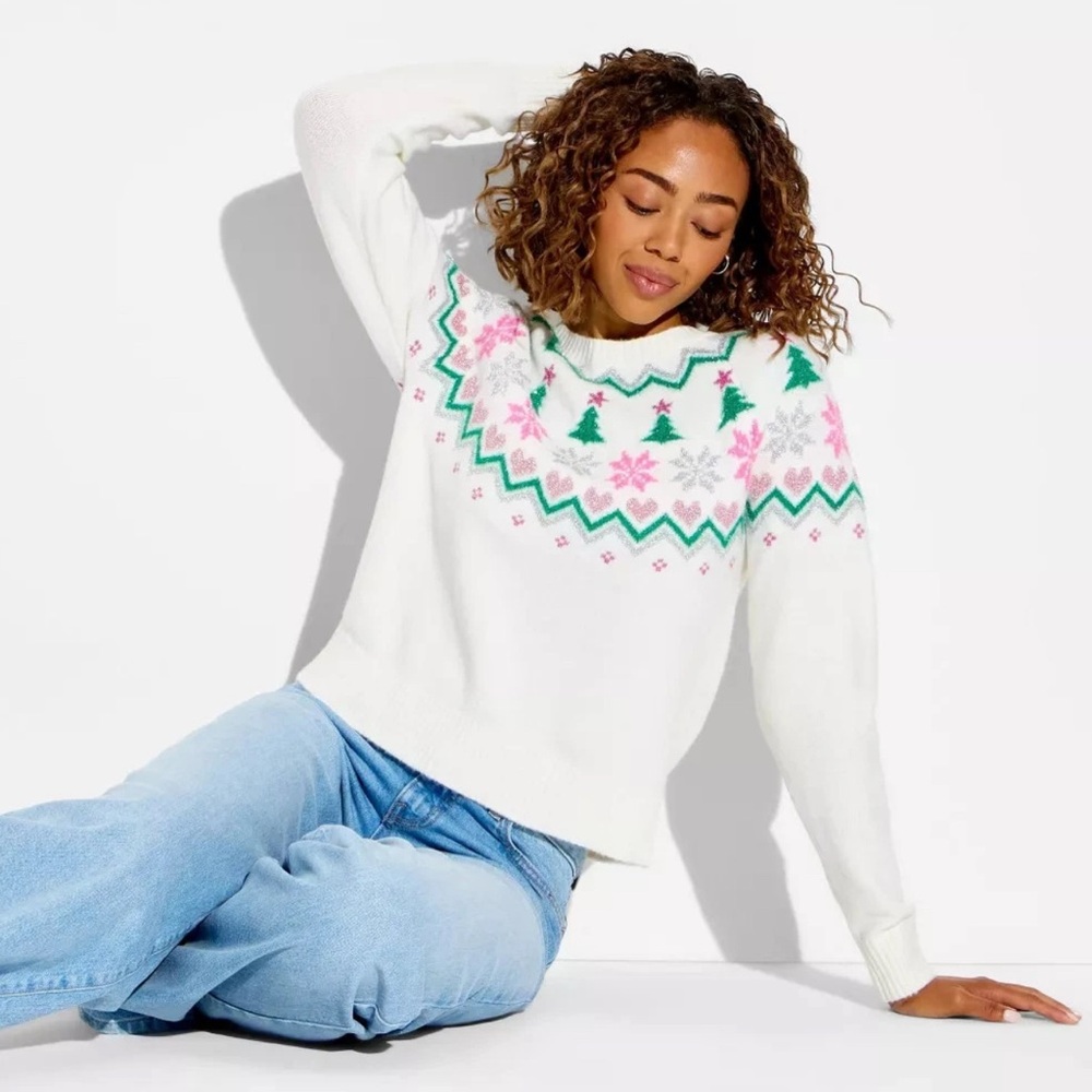 🩷💚 🆕 NWT 33 Degrees Women's Holiday Fair Isle Festive Graphic Sweater 2XL
